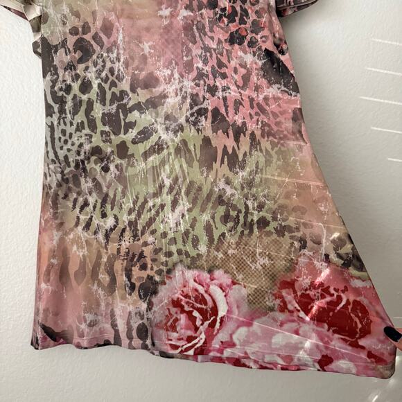 Y2K Unity World Wear Womens Pink Top Cut Out Short Sleeve Size Petite Medium - Picture 10 of 10